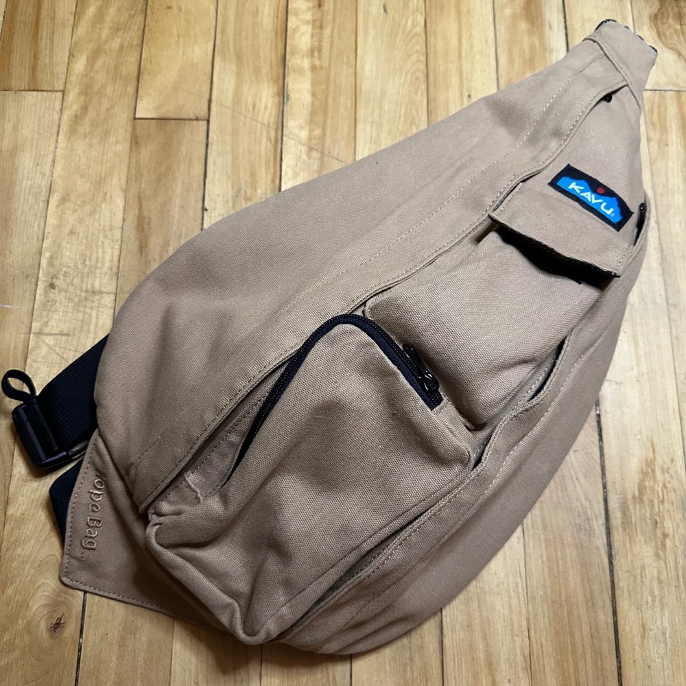 KAVU Rope Bag Tan Canvas Crossbody Sling Shoulder Bag Outdoor